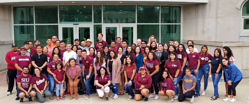 group outside student services building